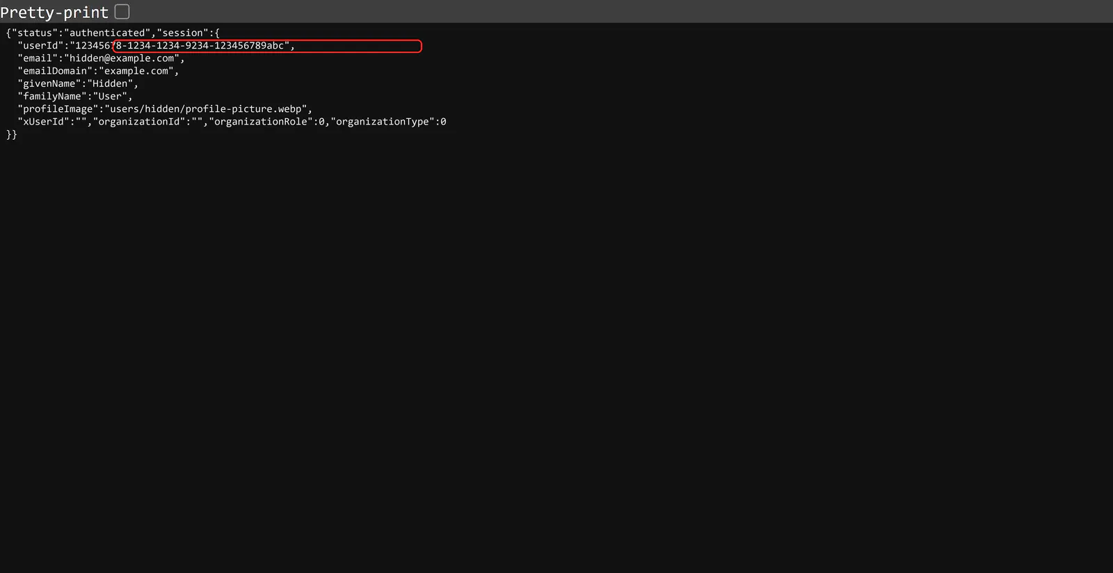 使用虚构数据制作的 Grok User ID JSON 示意图